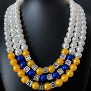 Sigma Gamma Rho Necklace White Gold and Blue 3 Rolls with silver blocks